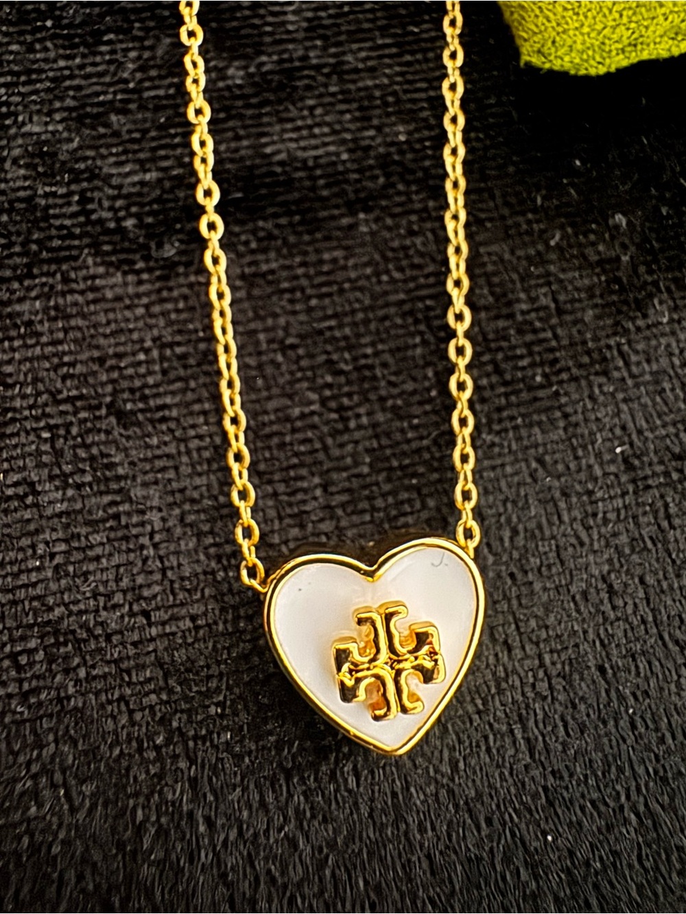 Tory Burch Gold Heart Pendant Necklace with White Enamel